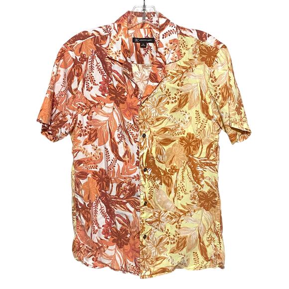 INC International Concepts Orange Yellow Red Floral Hawaiian Button Shirt Men XS - Picture 1 of 8